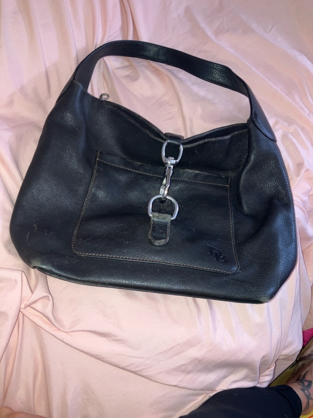 Brown y2K Dooney & Bourke Leather Shoulder Bag with Silver Hardware